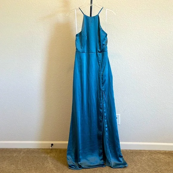 Lulus | Dresses | Long Blue Halter Style Gown With Strapped Back Lulus M |  Poshmark